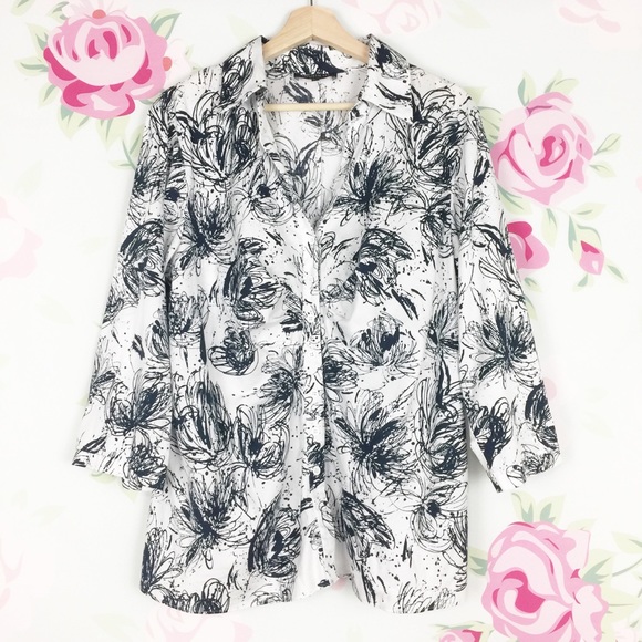 Lafayette 148 New York Tops - Lafayette 148 White Printed Floral Blouse 16W